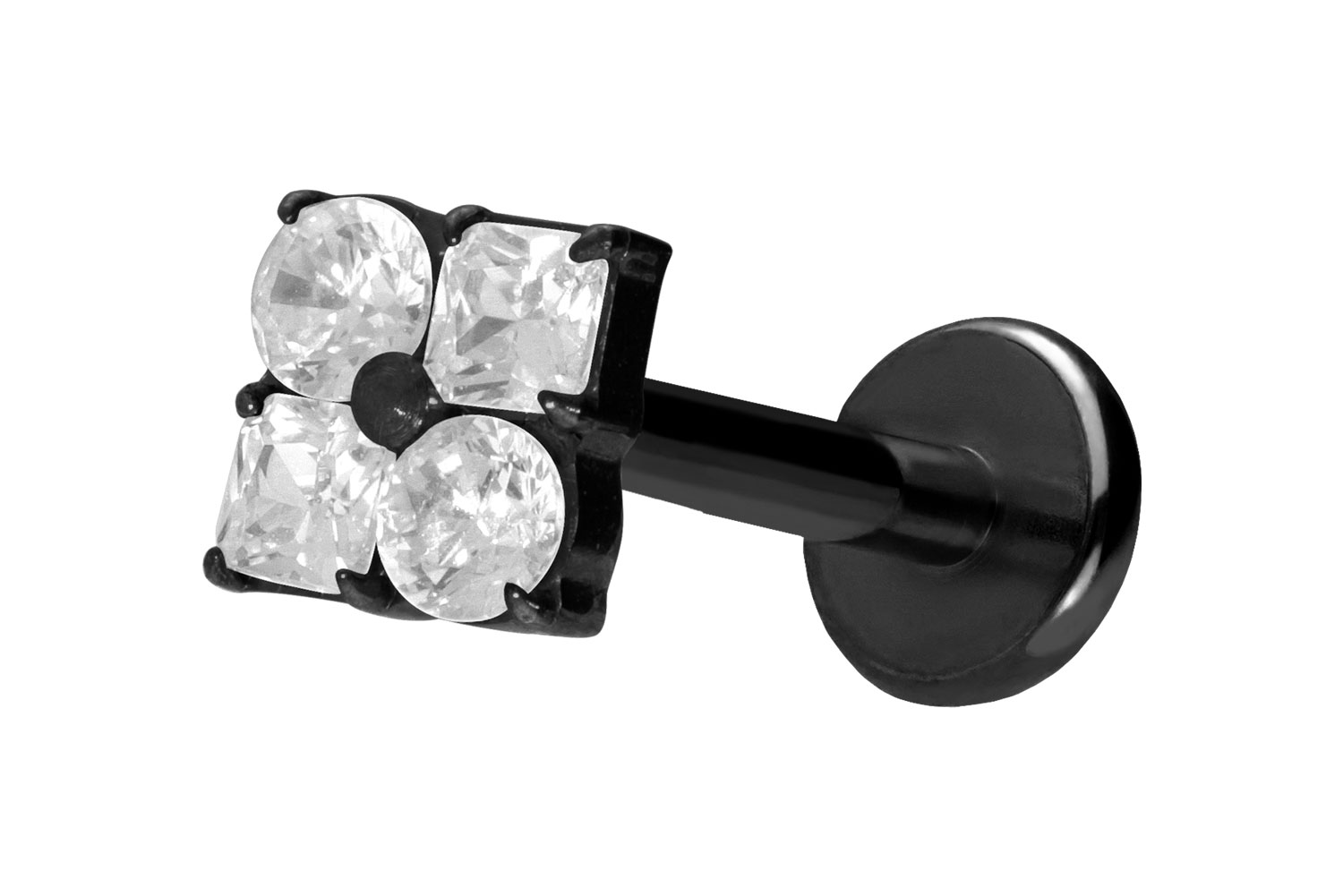 Titan Labret Piercing mit Push Fit KRISTALLBLUME